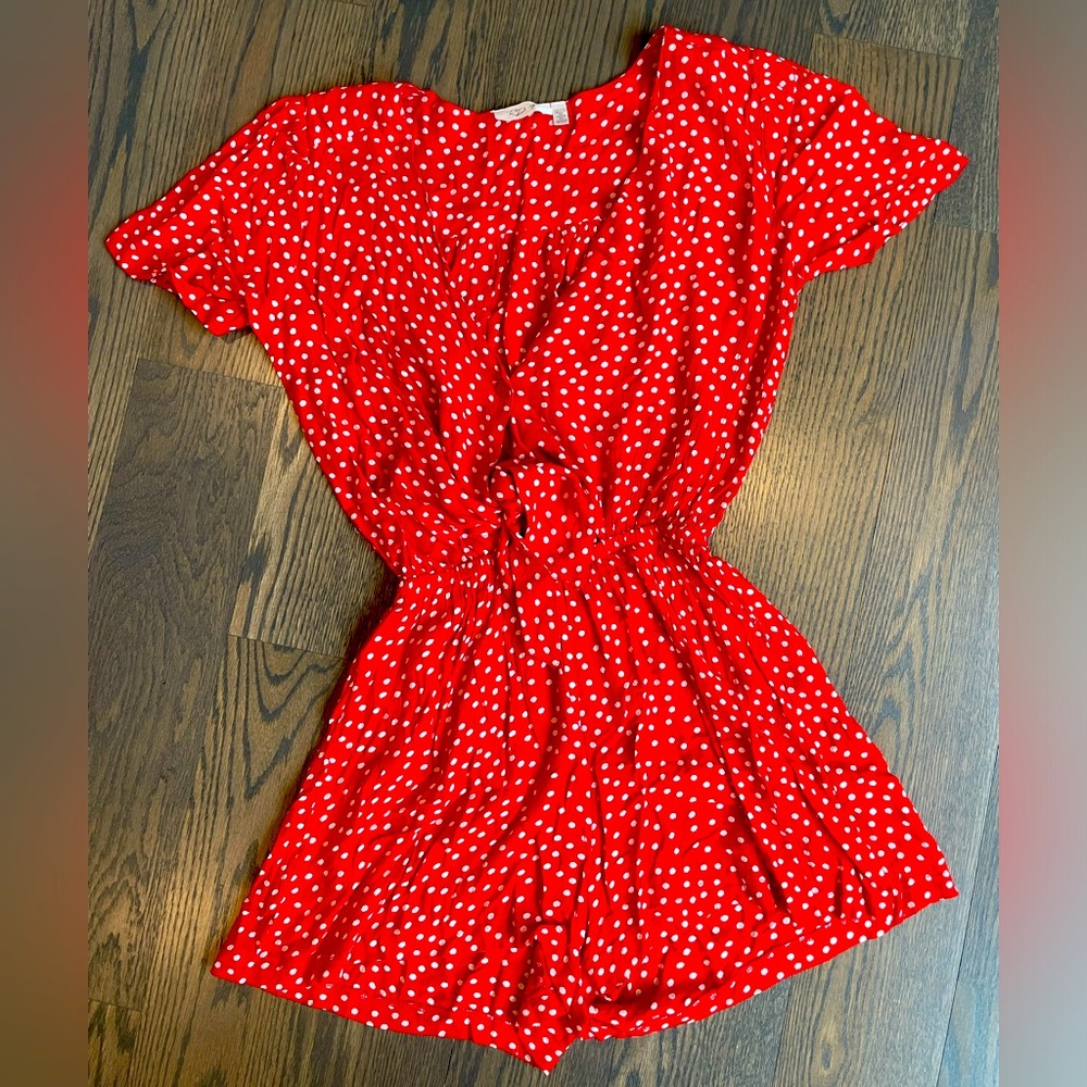 RD Style Polka Dot Short Sleeve Romper with Keyhole Front Detail